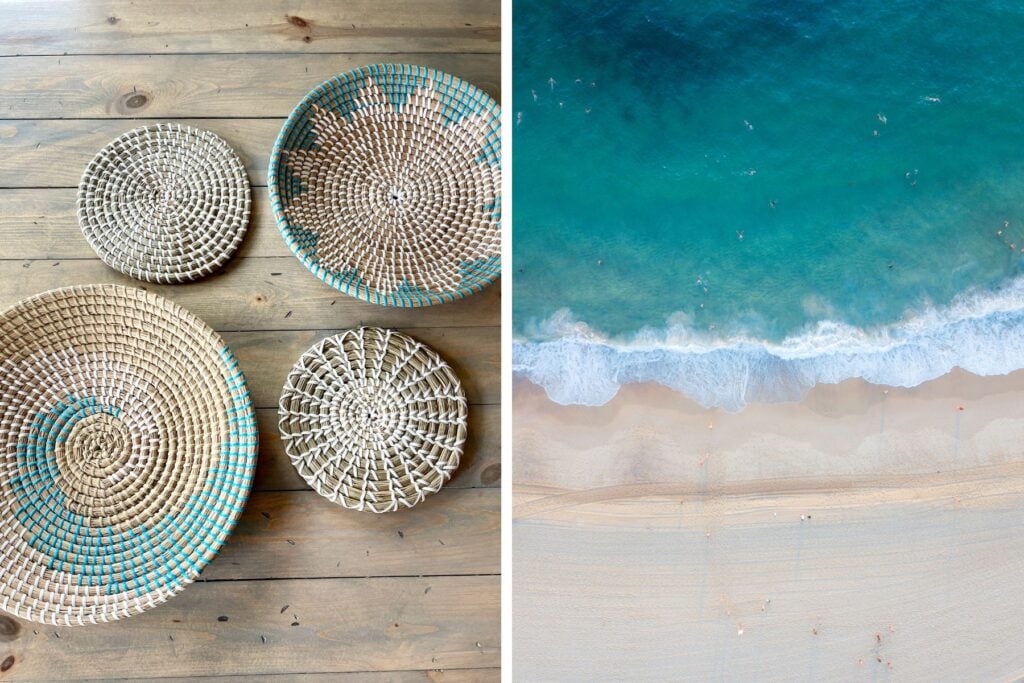 A set of 4 natural seagrass baskets bring the beachy colors of sun, sand, and ocean into your decor