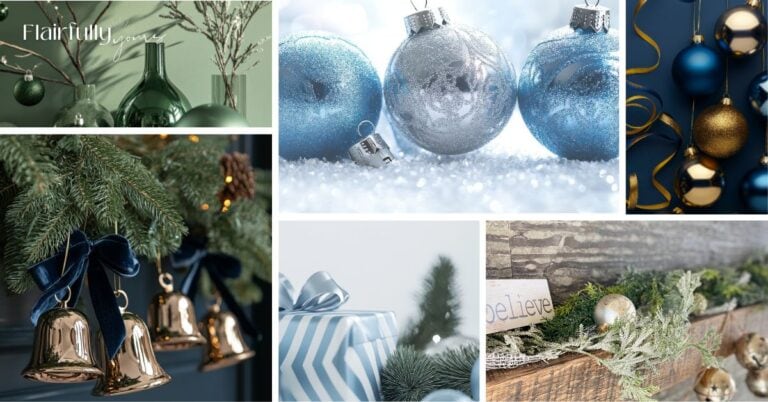 collage of color palettes for coastal Christmas decor