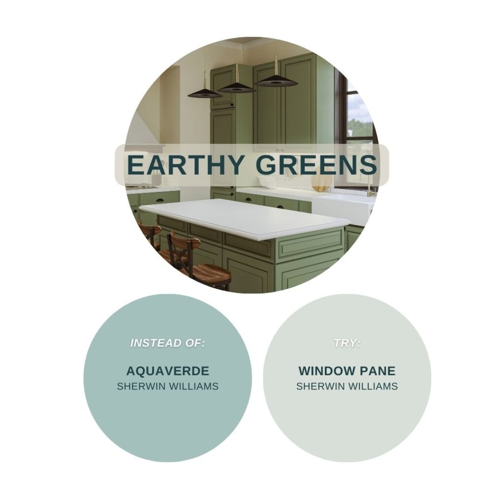 Paint swap graphic showing Window Pane instead of Aquaverde for rooms with deep green cabinets or decor