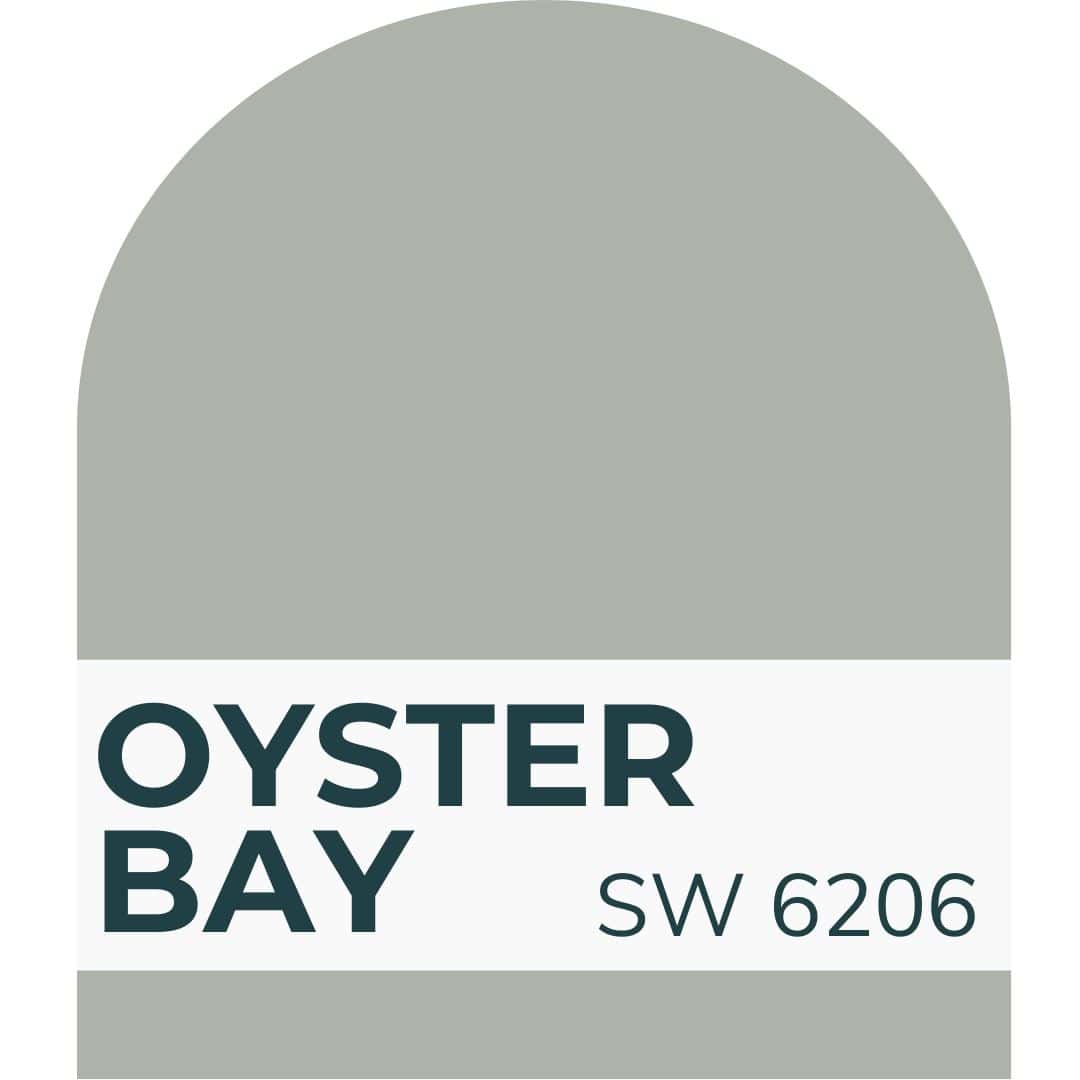 Sherwin Williams Oyster Bay paint swatch – soft greenish-blue interior paint color for coastal homes