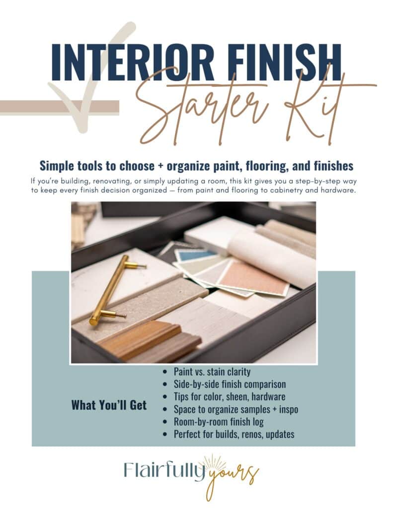 Interior Finish Starter Sheet cover—free printable to track paint, flooring, and finishes during renovation.