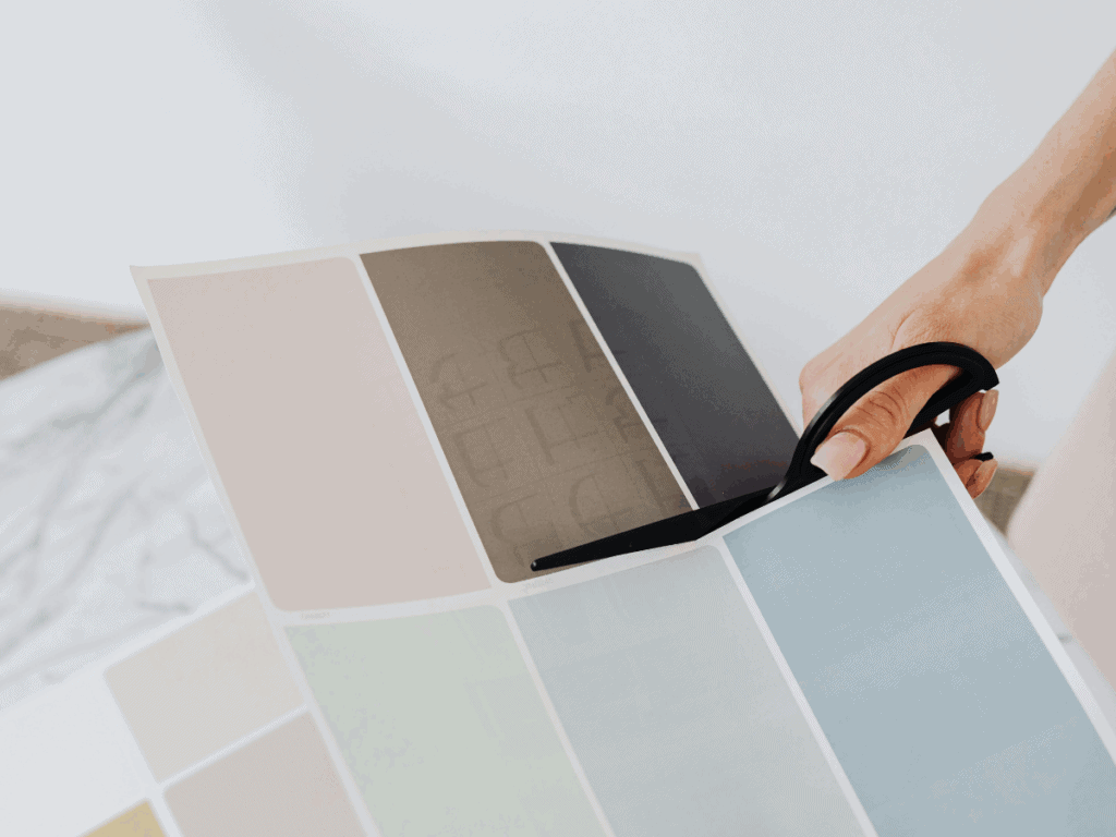 Choosing paint colors by narrowing options and cutting paint samples before testing