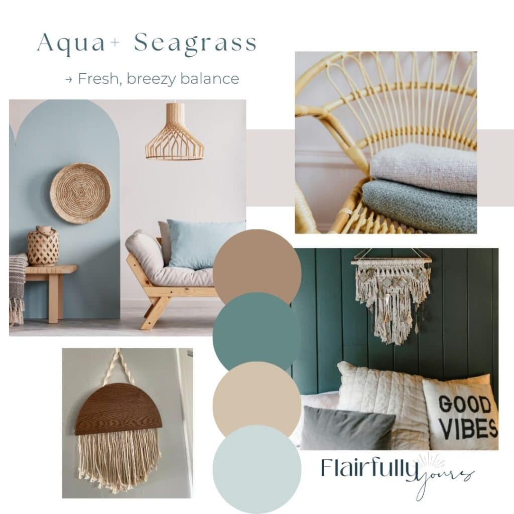 Woven pendant lighting and boho coastal accents bring a breezy, inviting feel.