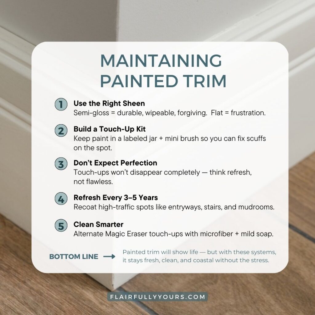 Tips for maintaining painted trim, including using the right sheen and building a touch-up kit.