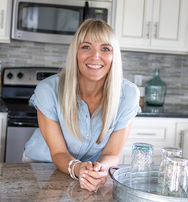 Home stylist Wendy of Flairfully Yours in her light, coastal-inspired kitchen.
